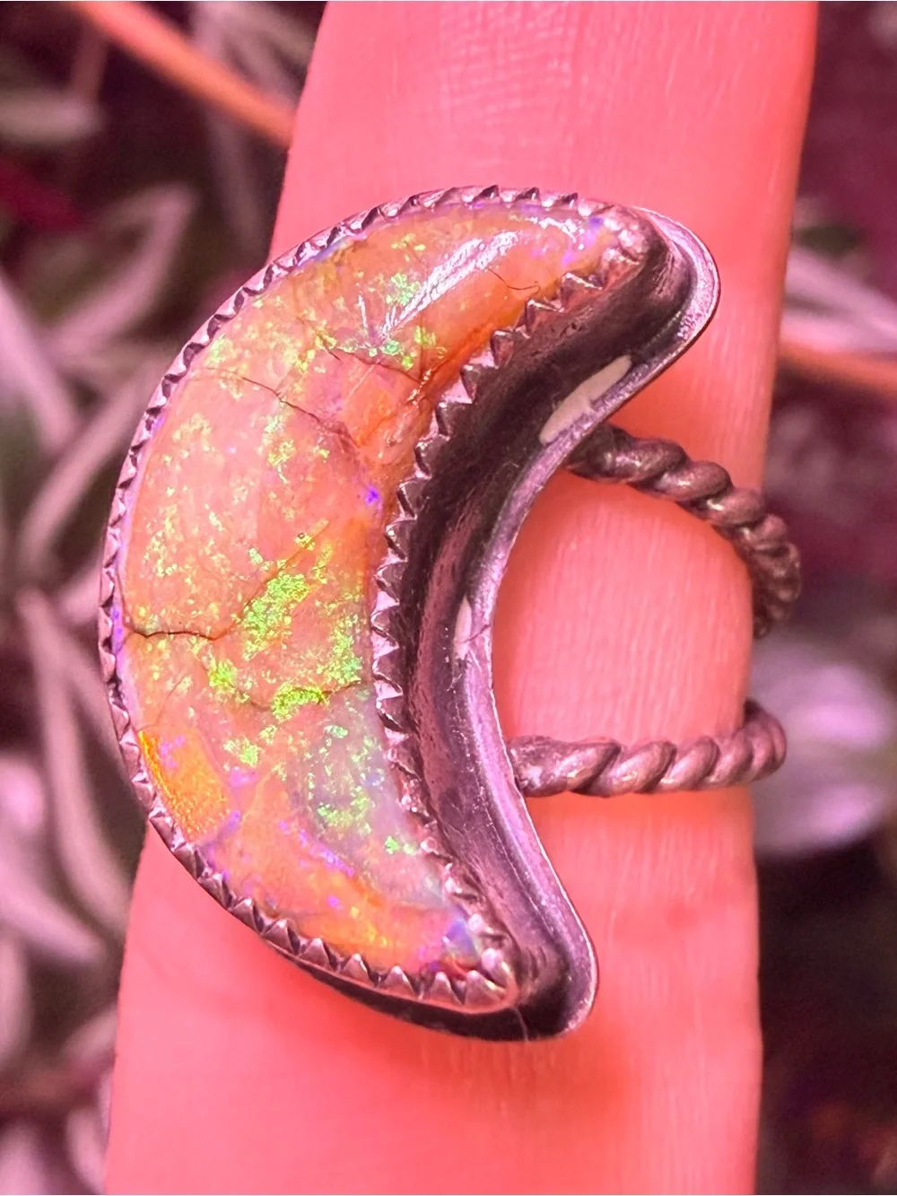 Sterling Silver Monarch Opal Ring Moon Shape Handmade Statement Ring Celestial - Picture 6 of 7